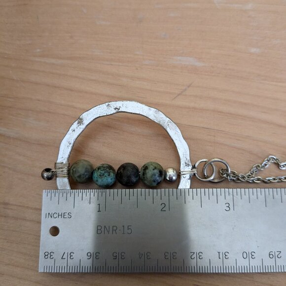 Wire Wrap Hammered Circle Stone Bead Necklace Statement Piece Boho Art to Wear - Picture 5 of 7